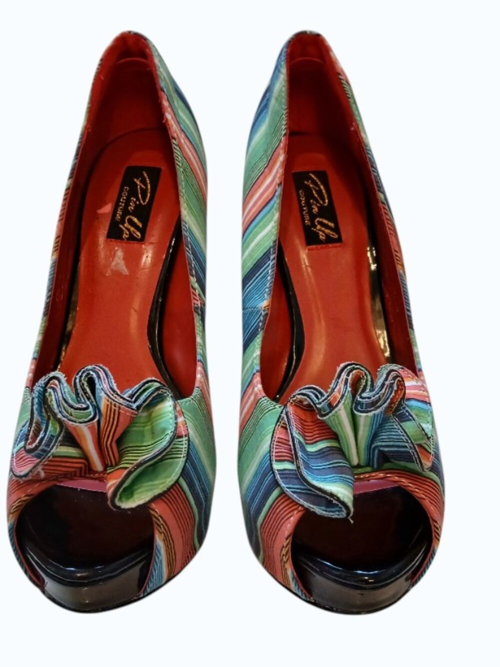PIN UP COUTURE Stiletto Striped Fabric Pumps - Picture 8 of 16